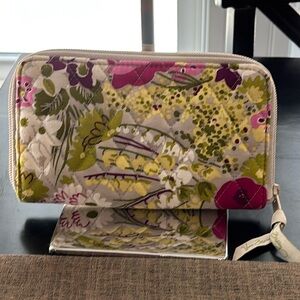 Vera Bradley Make Me Blush Pink Green Zip Around Wallet